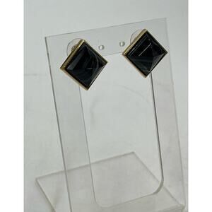 Henri Bendel‎ Gold Plated Black Onyx Pyramid Studs Earrings